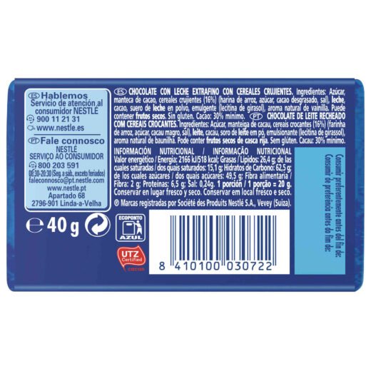 Tablete de Chocolate de Leite Crunch Mini Nestlé — 40 gr