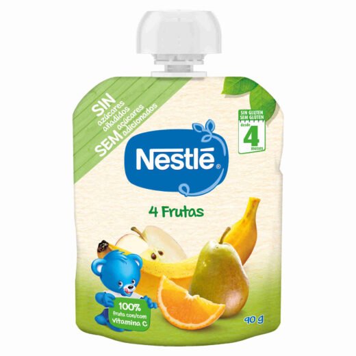 Saqueta de Fruta para Bebé 4 Frutas +4M Nestlé — 90 gr
