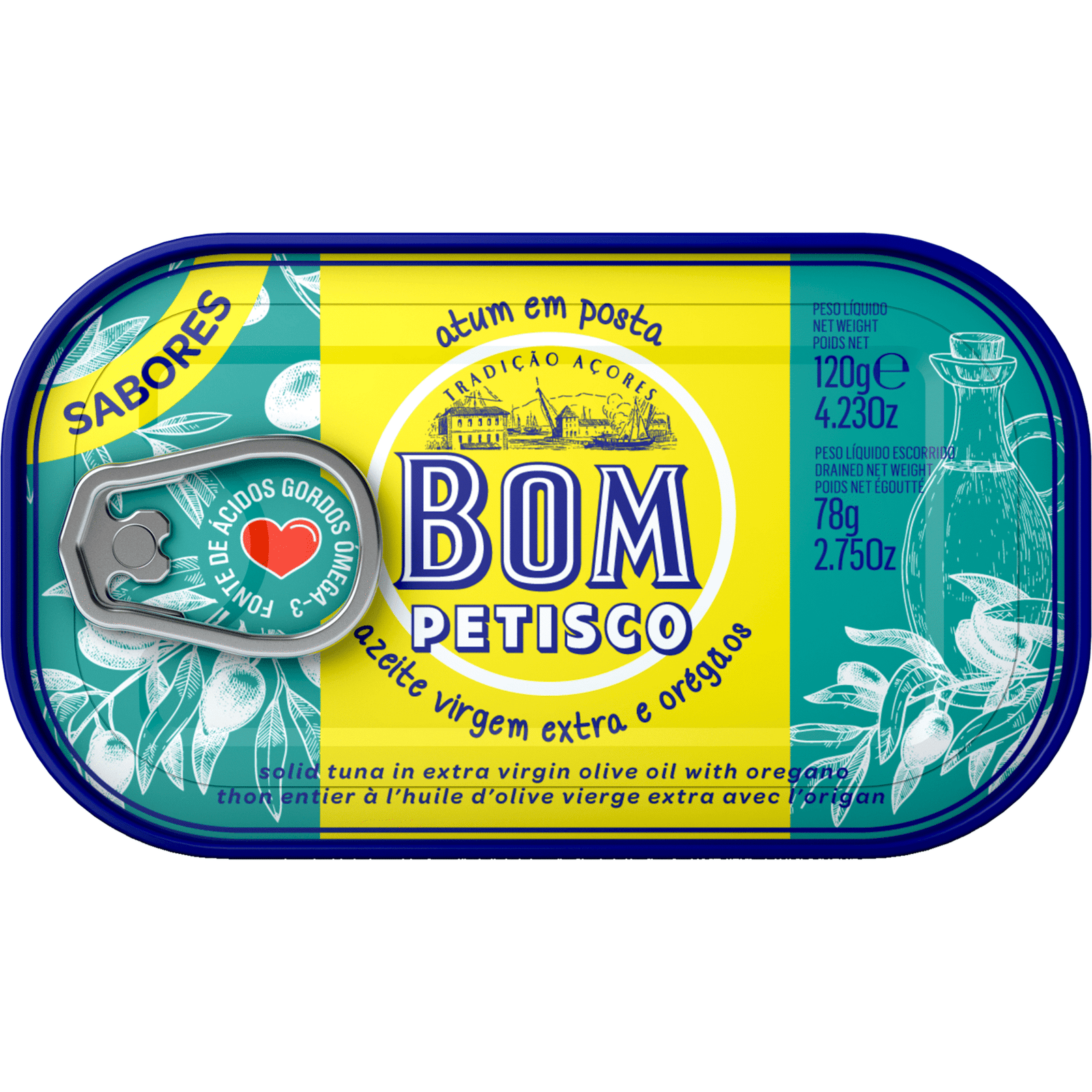 Atum Posta em Azeite Virgem Extra e Oregãos Bom Petisco — 120 gr — Bom Petisco