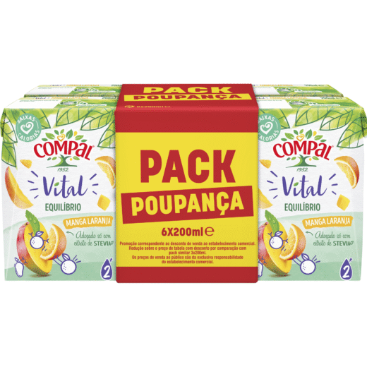 Néctar Manga e Laranja com Stevia Compal Vital Equilíbrio — 20 cl