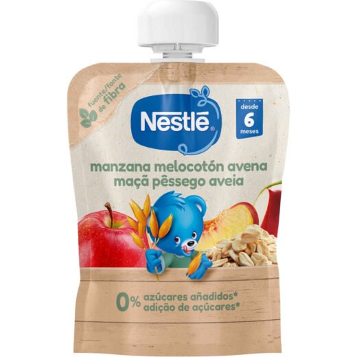 Saqueta de Fruta Maçã, Pêssego e Aveia +6M Nestlé — 90 gr