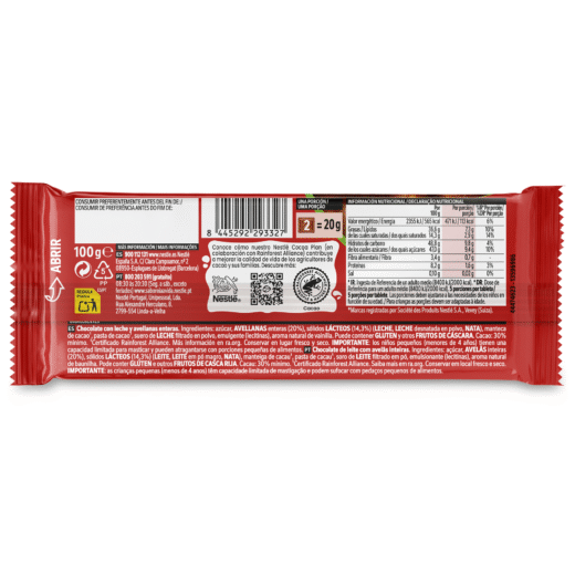 Tablete de Chocolate de Leite Extrafino Avelãs Inteiras Nestlé — 100 gr